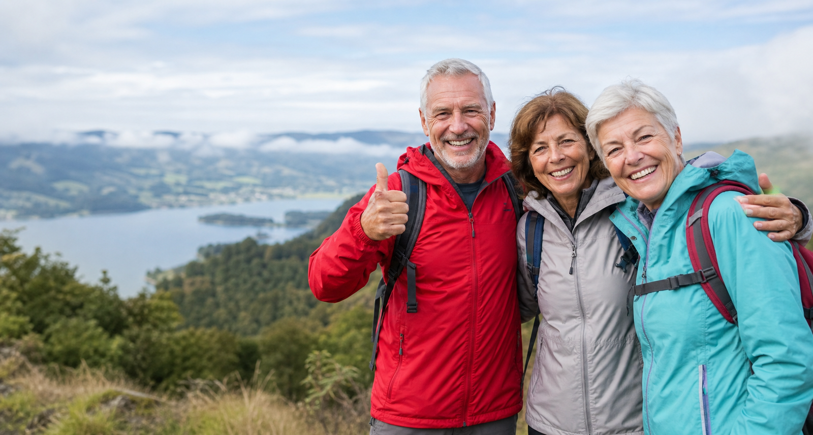 Older adults hiking outdoors